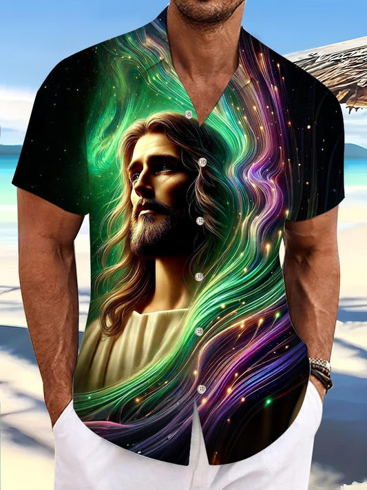 Jesus Print Men's Pocket Short Sleeve Shirts