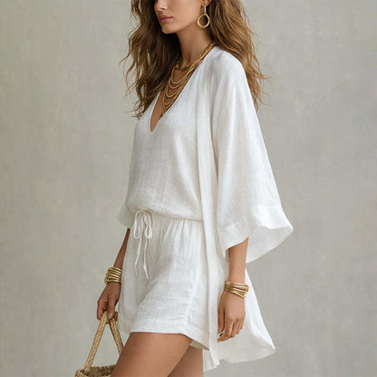 Womens 3 Piece Lounge Sets Breathable Loose Cardigan Sleeveless Tank Top Drawstring Shorts Sets for Travel elegant