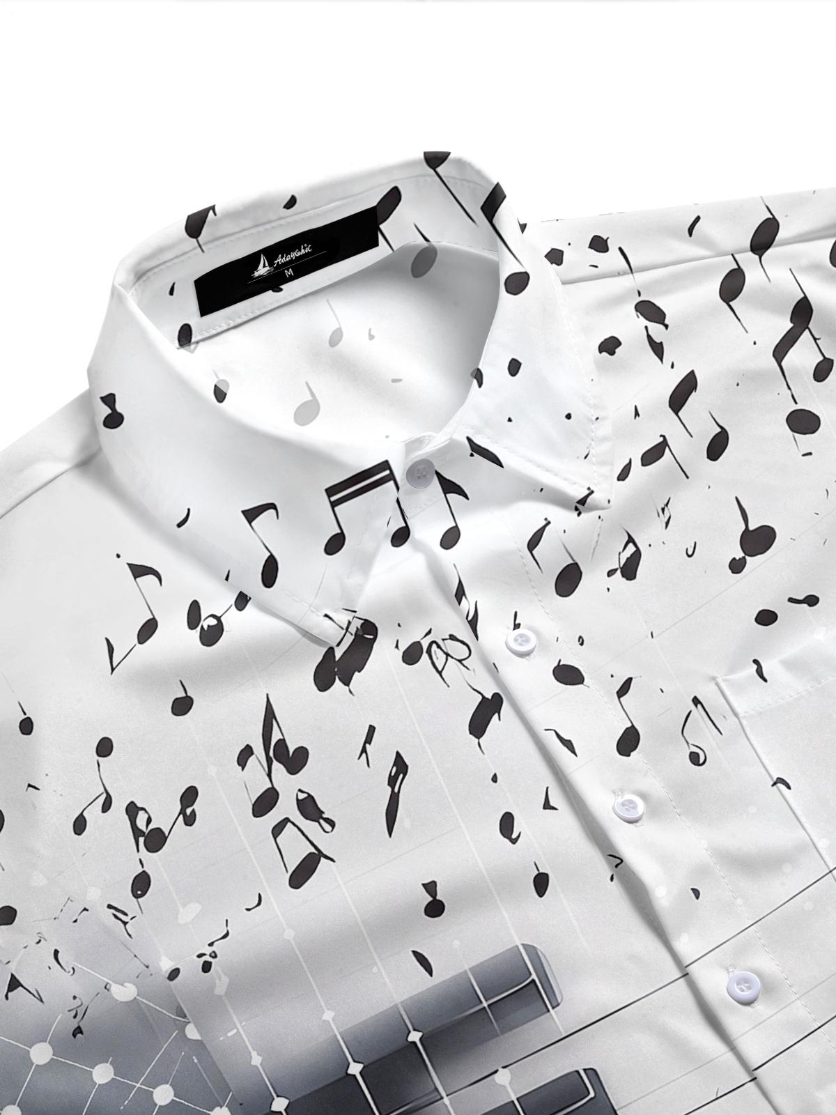 Black White Piano Key Musical Note Art Men's Pocket Short Sleeve Shirts