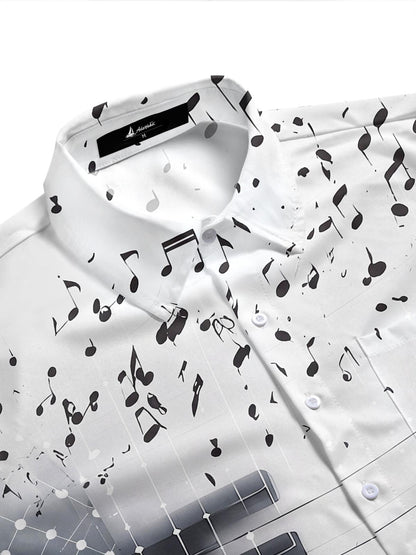 Black White Piano Key Musical Note Art Men's Pocket Short Sleeve Shirts