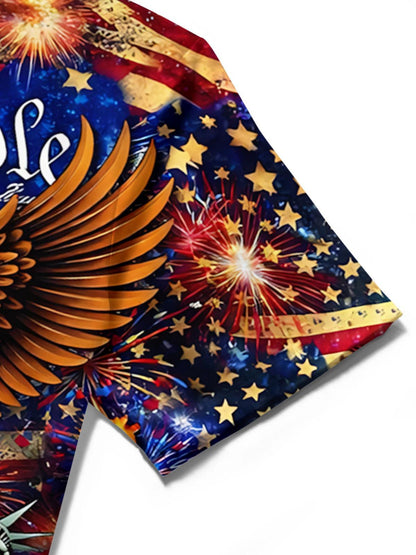 American 250th Anniversary Eagle Print Men's Pocket Short Sleeve Shirts
