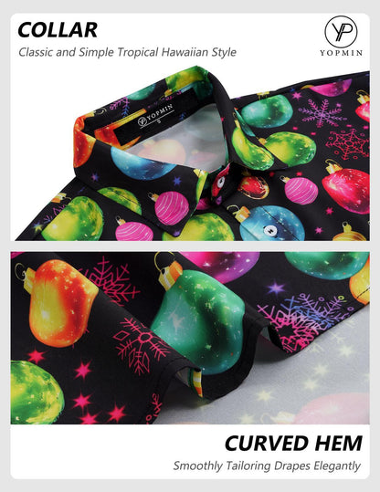 Christmas Hawaiian Shirts for Men Christmas Ball Funny Fashion Holiday Shirt Loose Fit Casual Clothes for Daily Wear well-liked