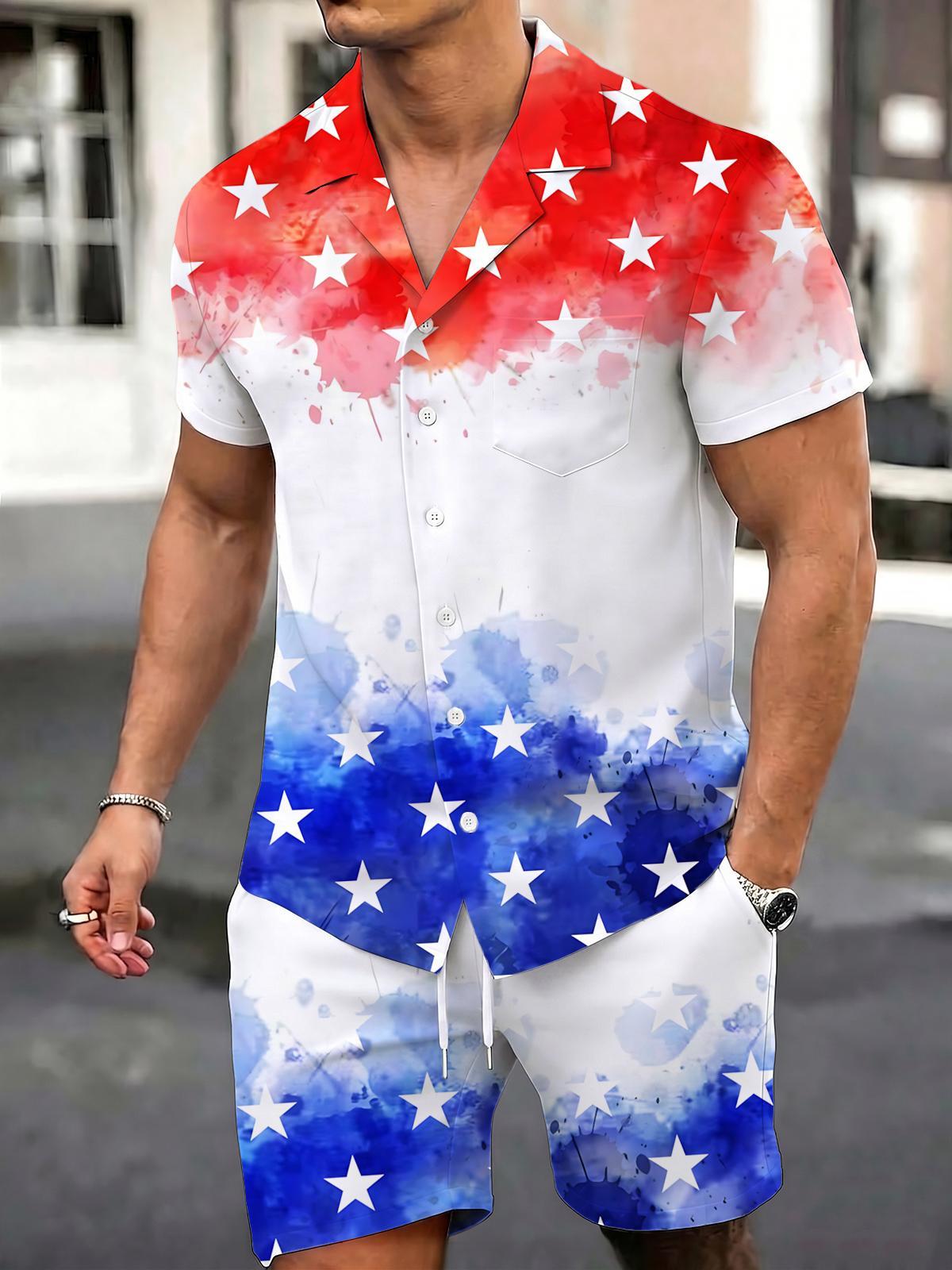Independence Day Gradient Print Men's Print Pocket Shorts