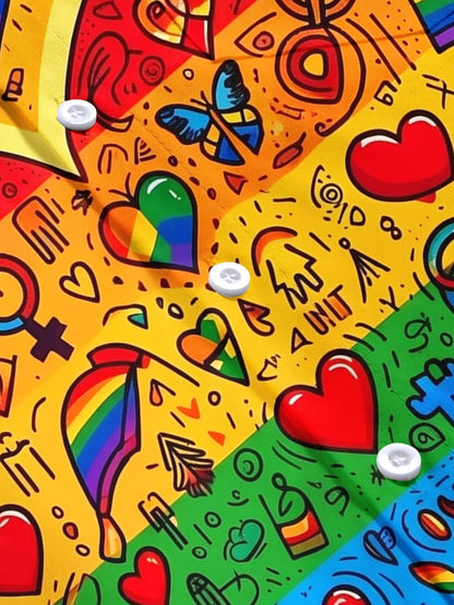 Pride Month Colorful Love Heart Graffiti Men's Pocket Short Sleeve Shirts