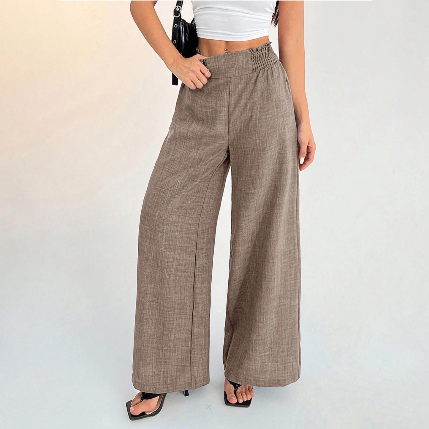 Womens Wide Leg Pants Elastic Waist Summer Lounge Pants Flowy Straight Leg Trousers for Travel Dating Leisure dependable