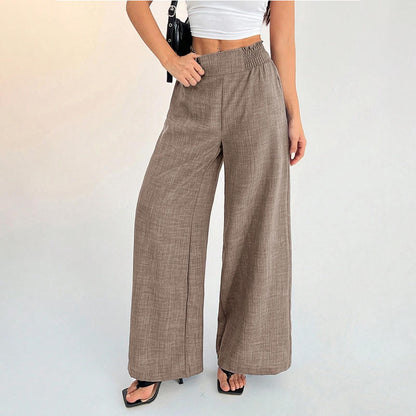 Womens Wide Leg Pants Elastic Waist Summer Lounge Pants Flowy Straight Leg Trousers for Travel Dating Leisure dependable