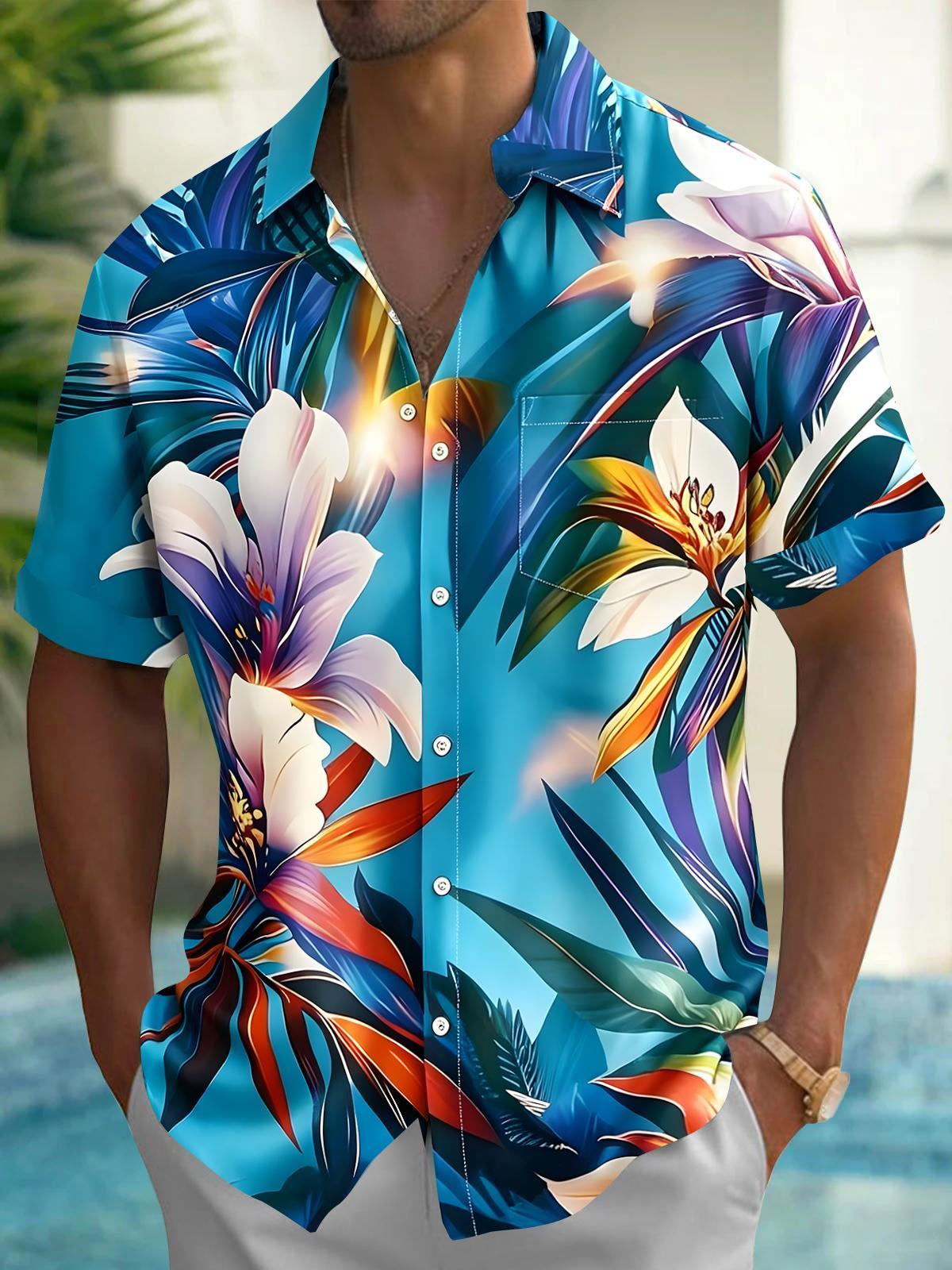 Hawaiian Floral Men's Pocket Short Sleeve Shirts