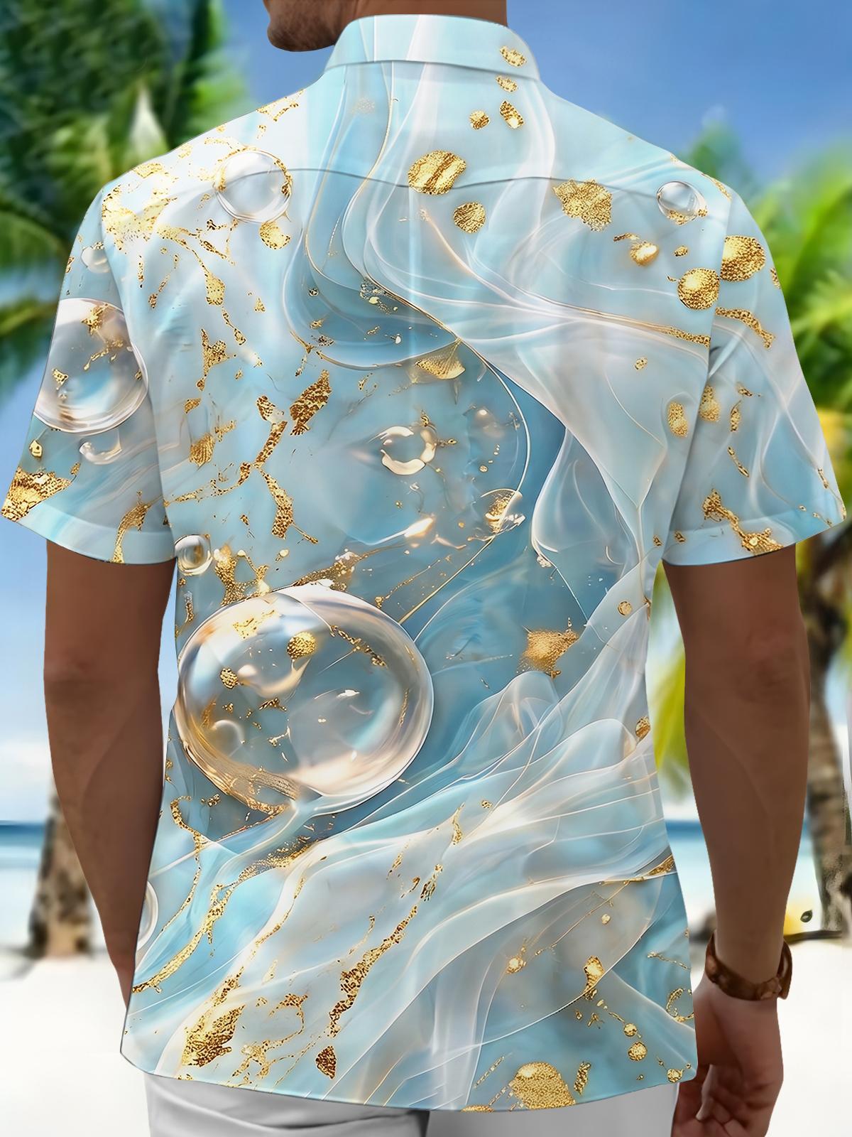 Gold Foil Bubble Fluid Art Men's Pocket Short Sleeve Shirts