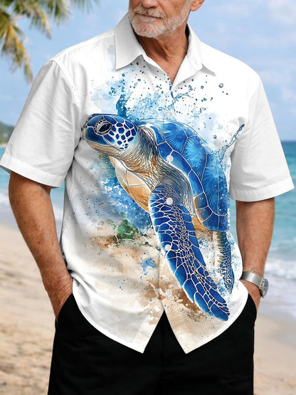 Turtle Print Men's Pocket Short Sleeve Shirts
