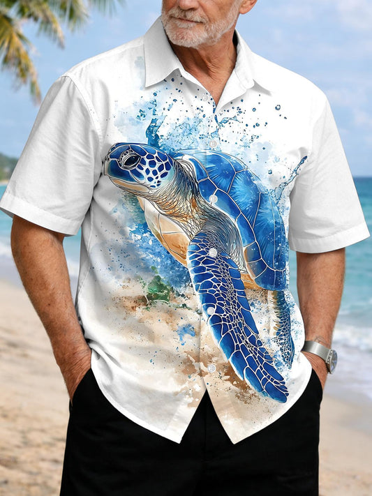 Turtle Print Men's Pocket Short Sleeve Shirts