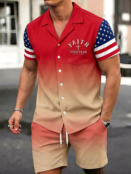 Independence Day Gradient Men's Print Pocket Sets