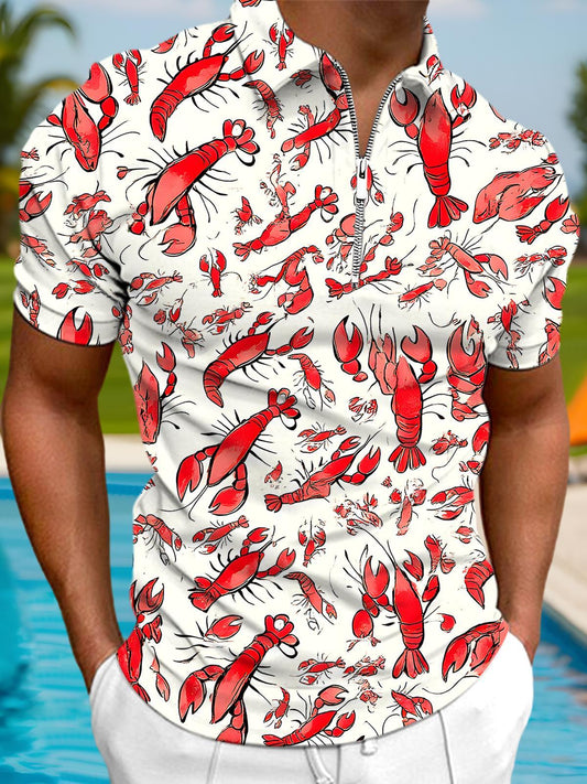 Hawaiian Crab Rang Men's Short Sleeve Zipper Polo