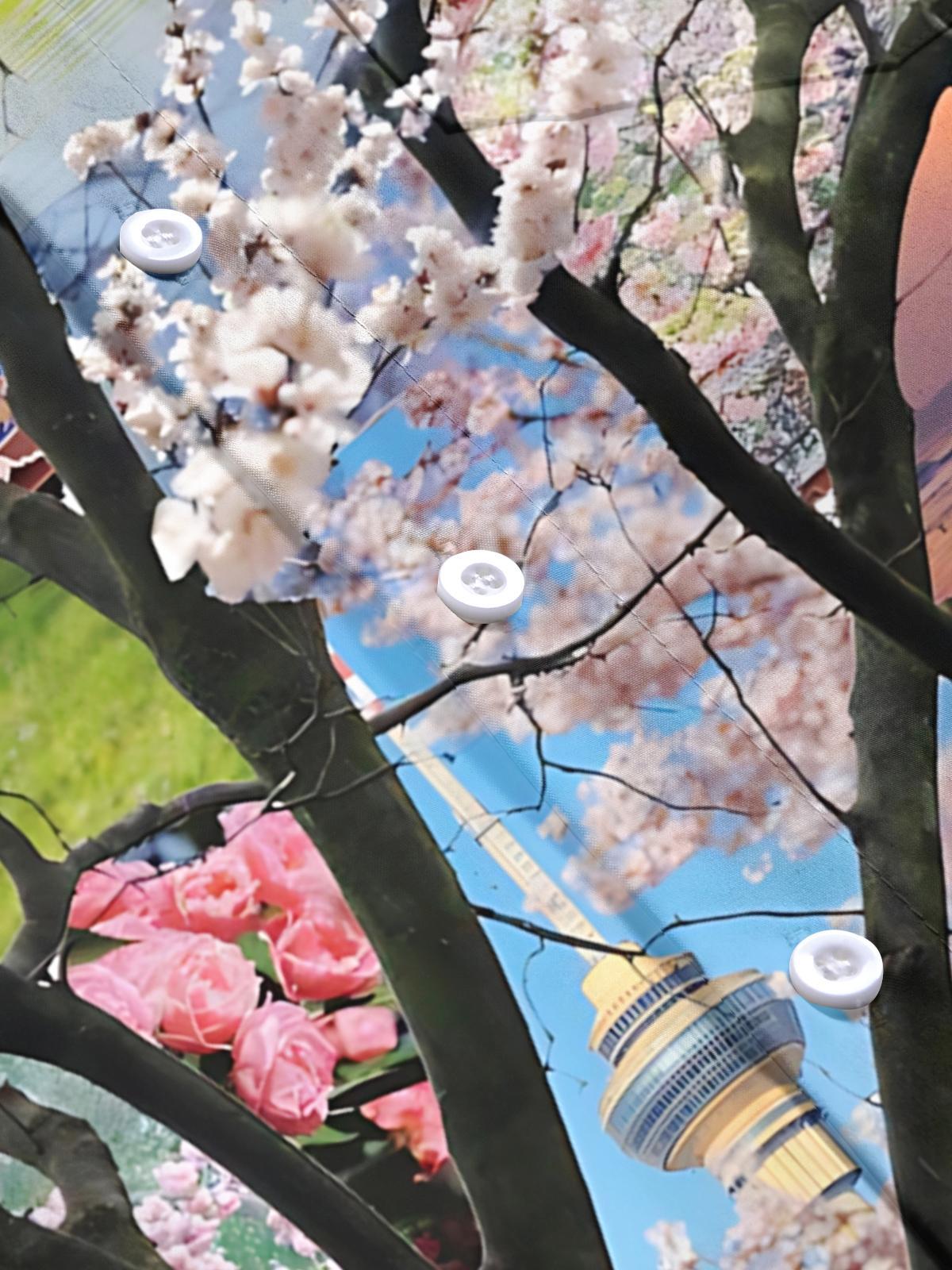 Sakura Scenery Print Men's Pocket Short Sleeve Shirts