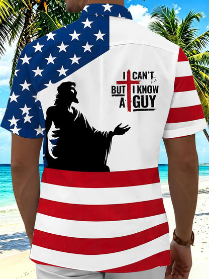 American Flag Jesus Faith Religion Independence Day Men's Pocket Short Sleeve Shirts