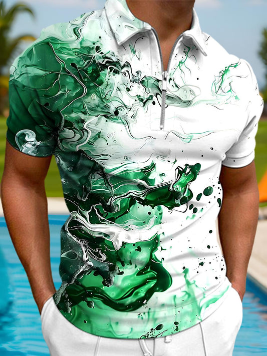 Abstract Men's Short Sleeve Zipper Polo
