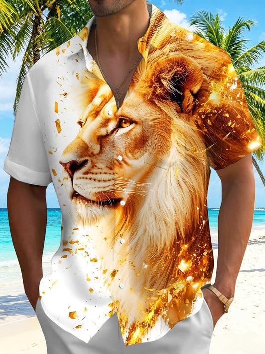 Golden Gilded Lion Art Men's Pocket Short Sleeve Shirts