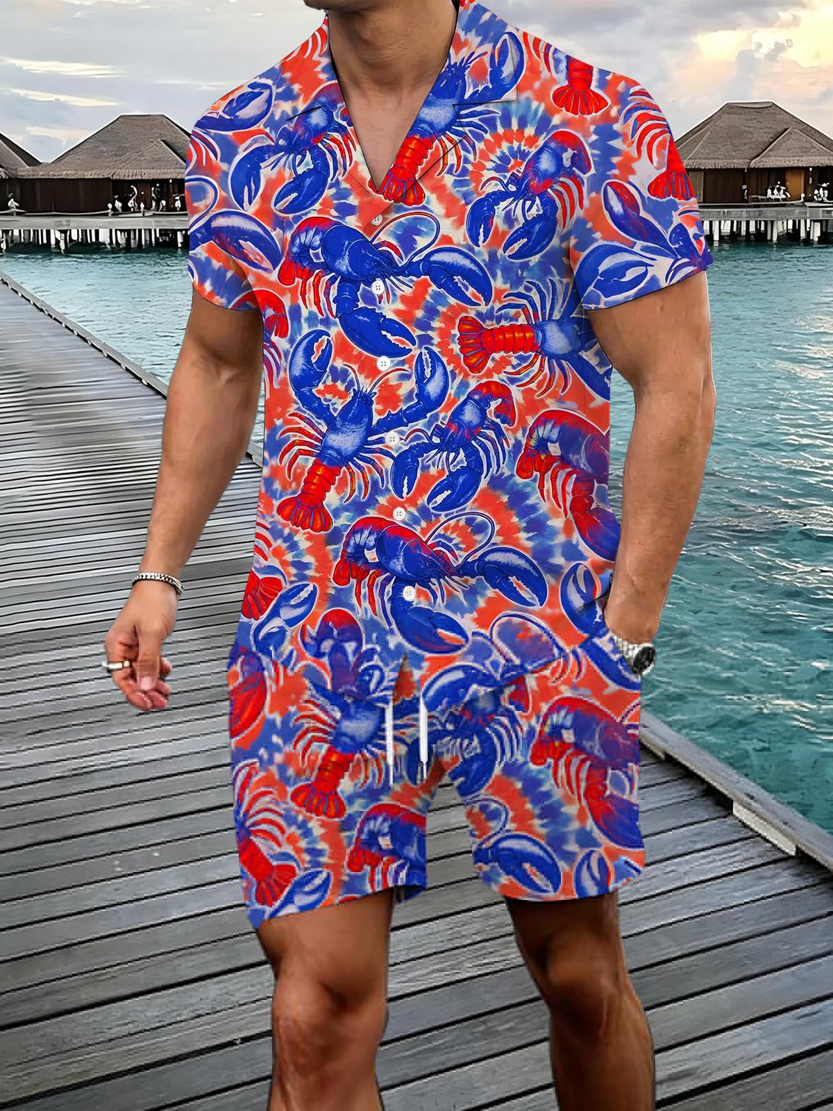 Independence Day Shrimp Print Men's Print Pocket Shorts