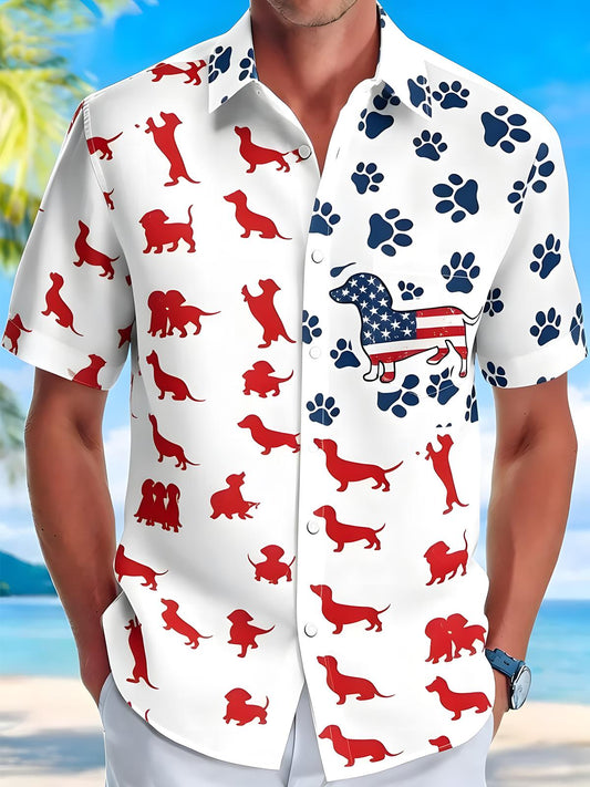 Independence Dog Paw Men's Pocket Short Sleeve Shirts