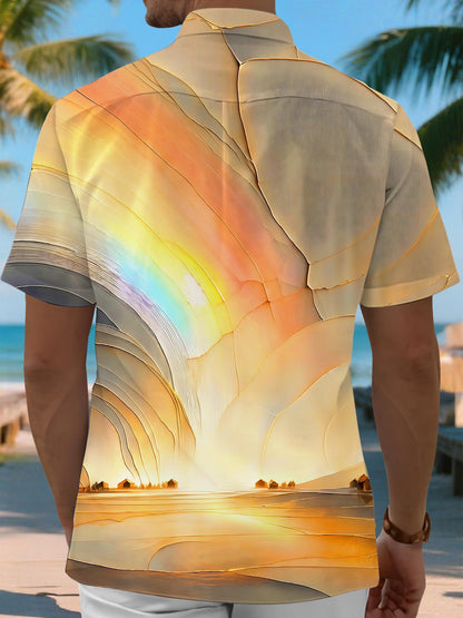 Golden Beach Sunset Abstract Art Men's Pocket Short Sleeve Shirts