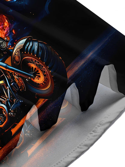 Dark Route 66 Skull Motorcycle Men's Pocket Short Sleeve Shirts