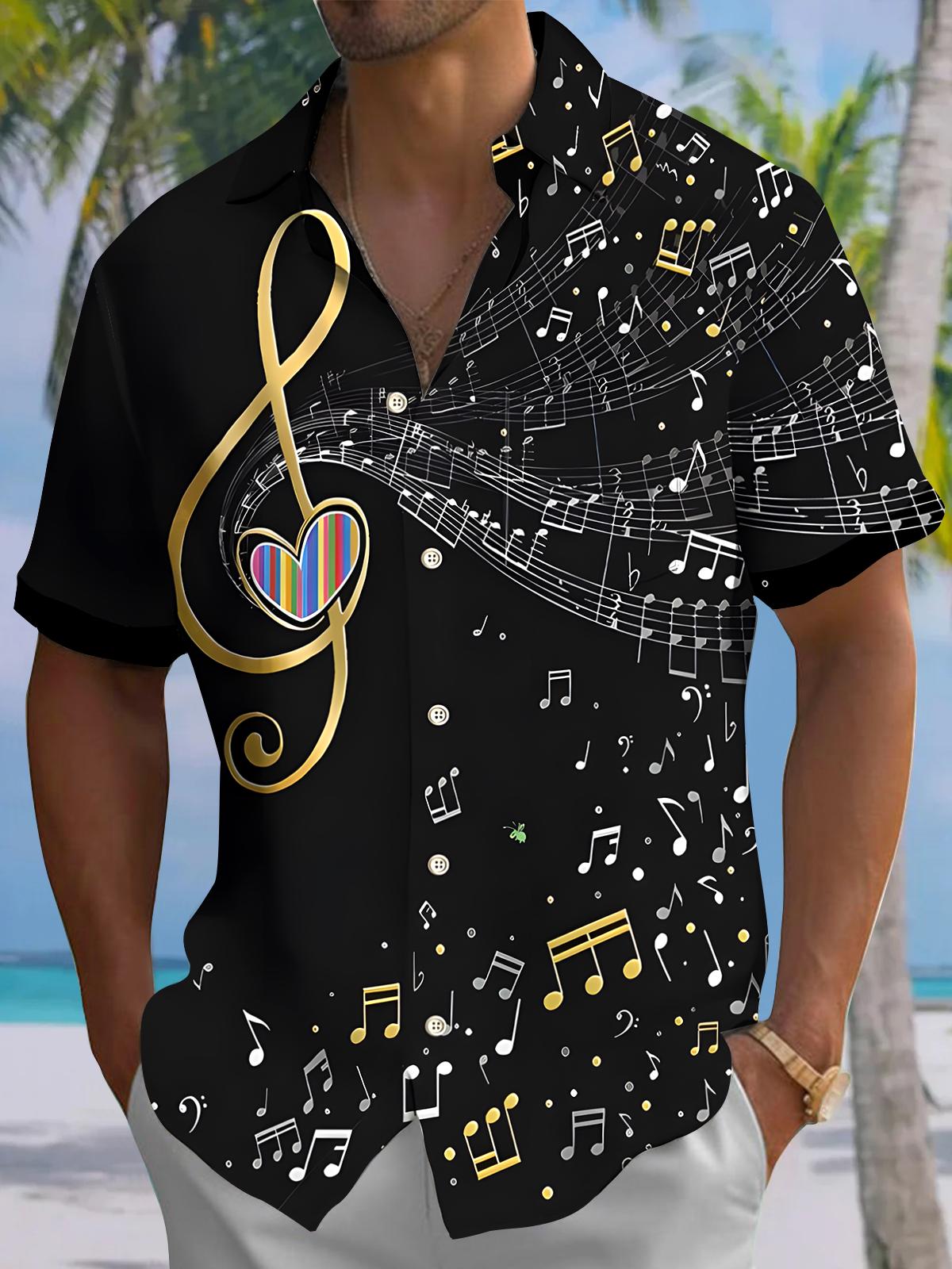 Musical Note Men's Pocket Short Sleeve Shirts