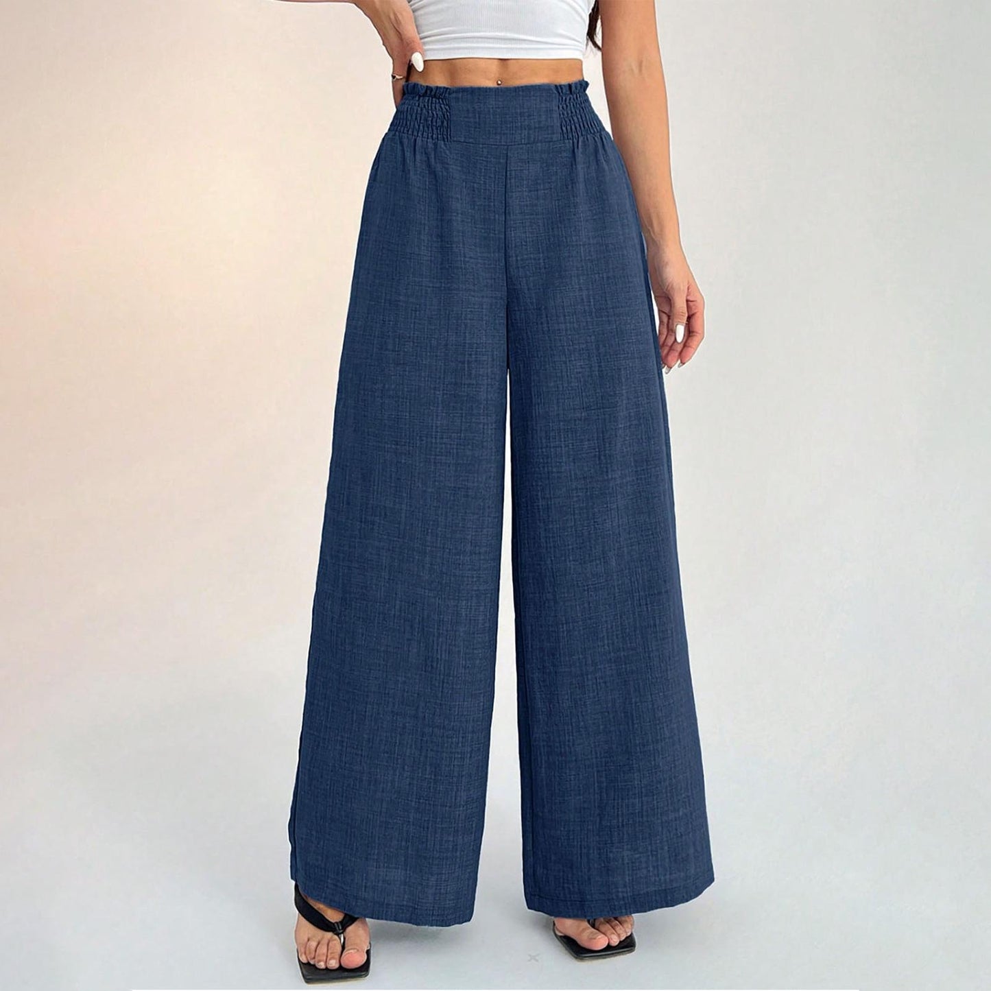 Womens Wide Leg Pants Elastic Waist Summer Lounge Pants Flowy Straight Leg Trousers for Travel Dating Leisure dependable