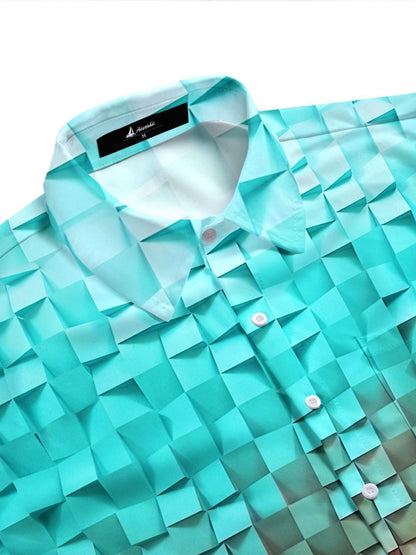 3D Cube Gradient Geometry Men's Pocket Short Sleeve Shirts