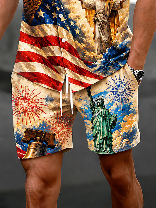 American Independence Day Faith Freedom Men's Print Pocket Shorts