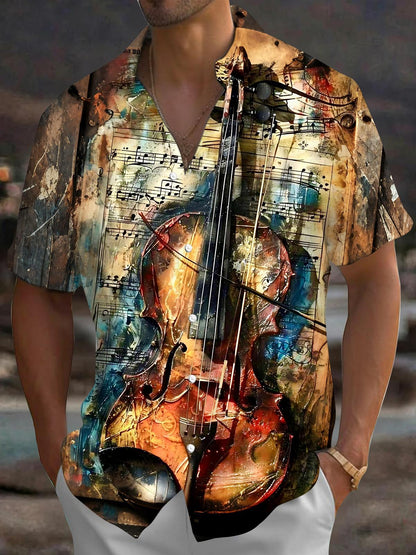 Vintage Violin Men's Pocket Short Sleeve Shirts