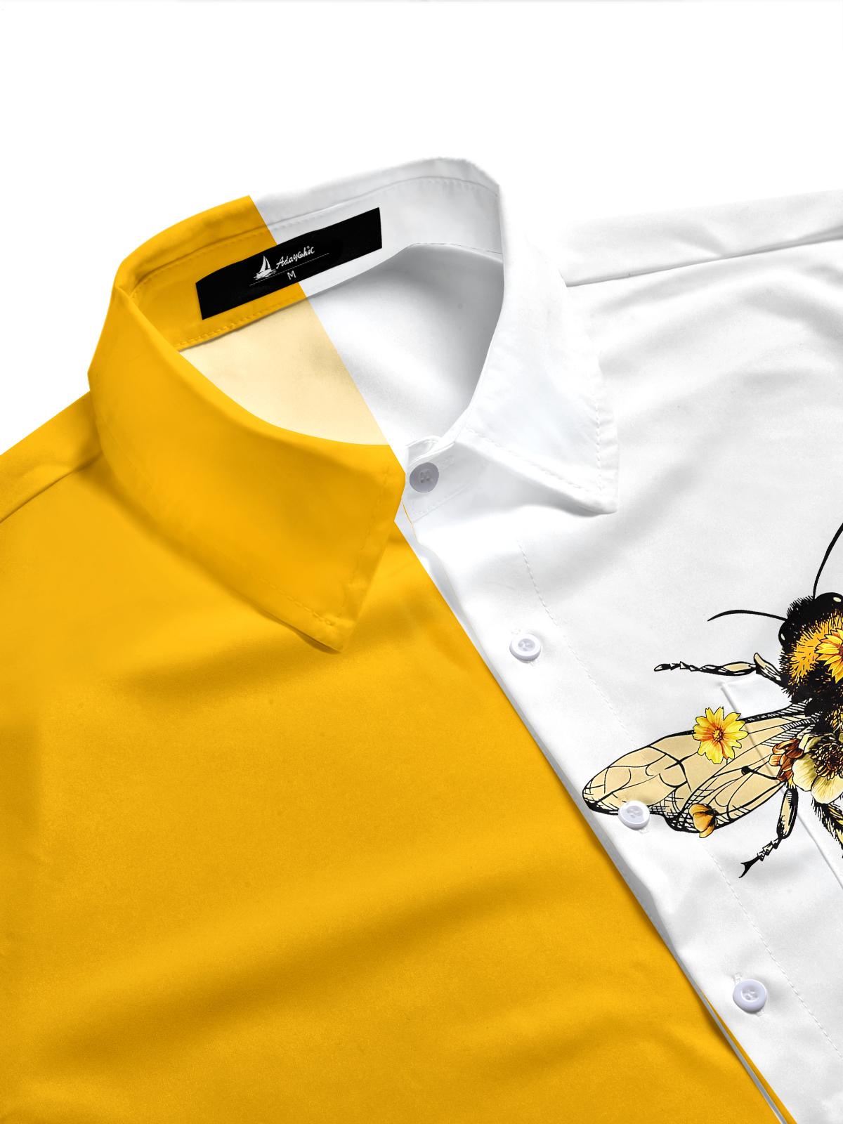 Bee Print Men's Pocket Short Sleeve Shirts