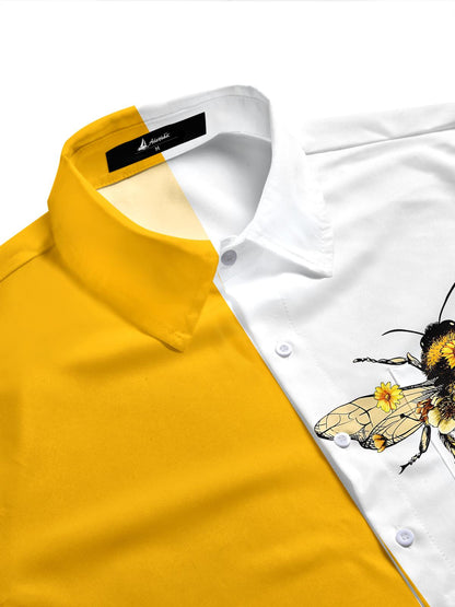 Bee Print Men's Pocket Short Sleeve Shirts