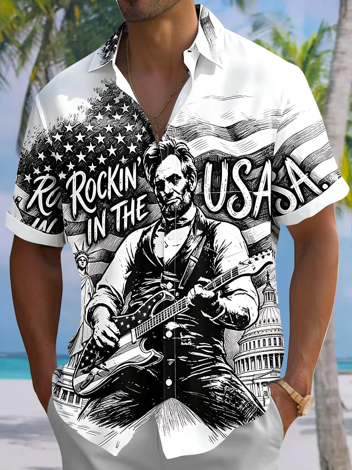 Independence Rock Guitar Men's Pocket Short Sleeve Shirts