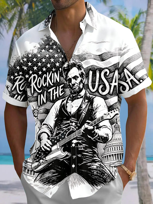 Independence Rock Guitar Men's Pocket Short Sleeve Shirts