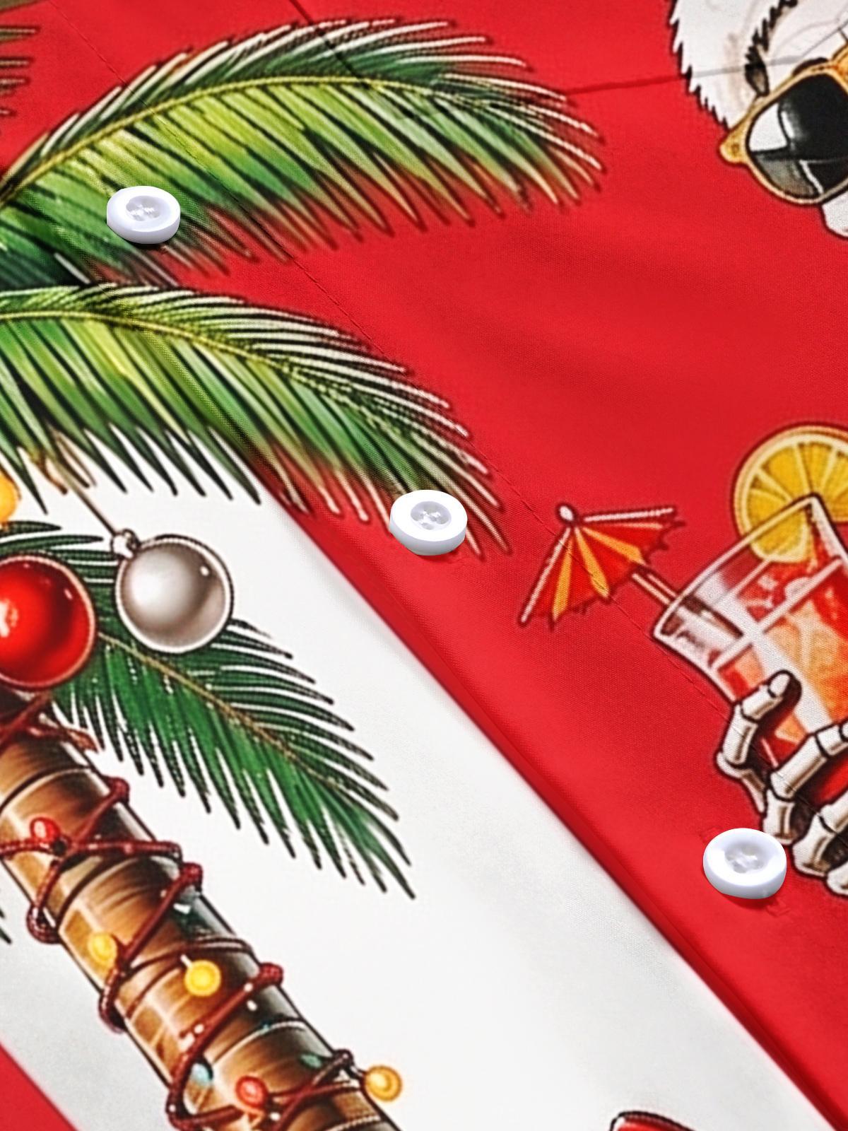 Hawaiian Christmas Skeleton Beach Vacation Men's Pocket Short Sleeve Shirts