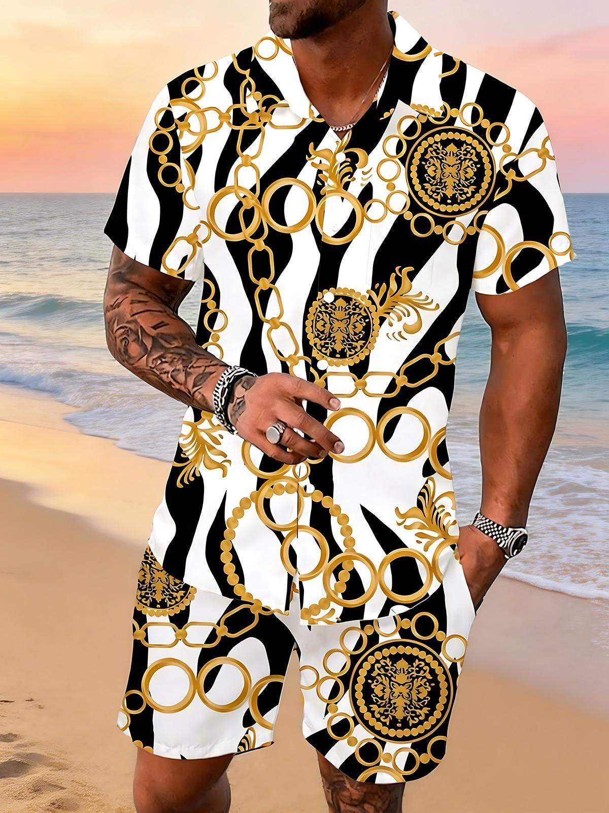 Geometry Men's Short Sleeve Pocket Shirts And Shorts Set