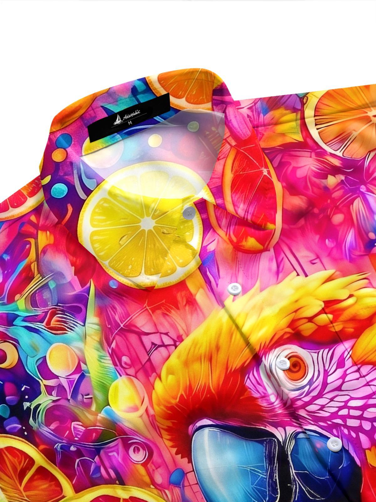 Hawaiian Tropical Parrot Cocktail Summer Graffiti Men's Pocket Short Sleeve Shirts