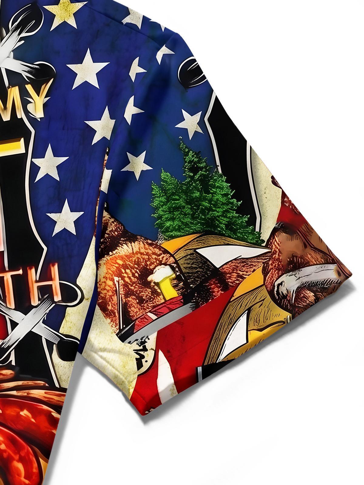 American BBQ Sausage Fun Slogan Independence Day Men's Pocket Short Sleeve Shirts