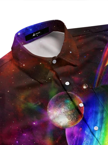 Universe Planet Print Men's Pocket Short Sleeve Shirts