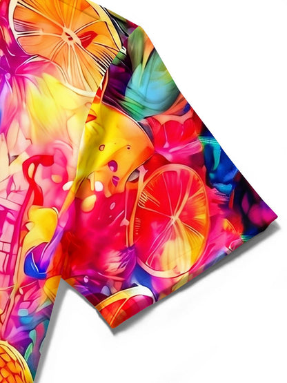 Hawaiian Tropical Parrot Cocktail Summer Graffiti Men's Pocket Short Sleeve Shirts