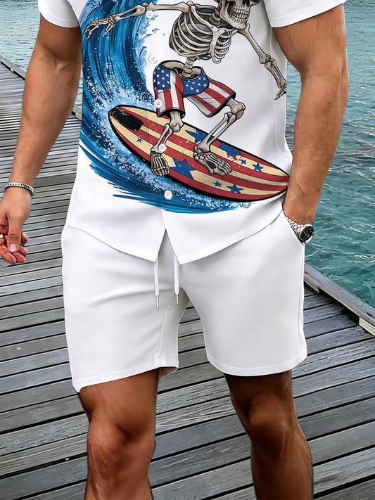 Independence Day Skull Print Men's Print Pocket Shorts