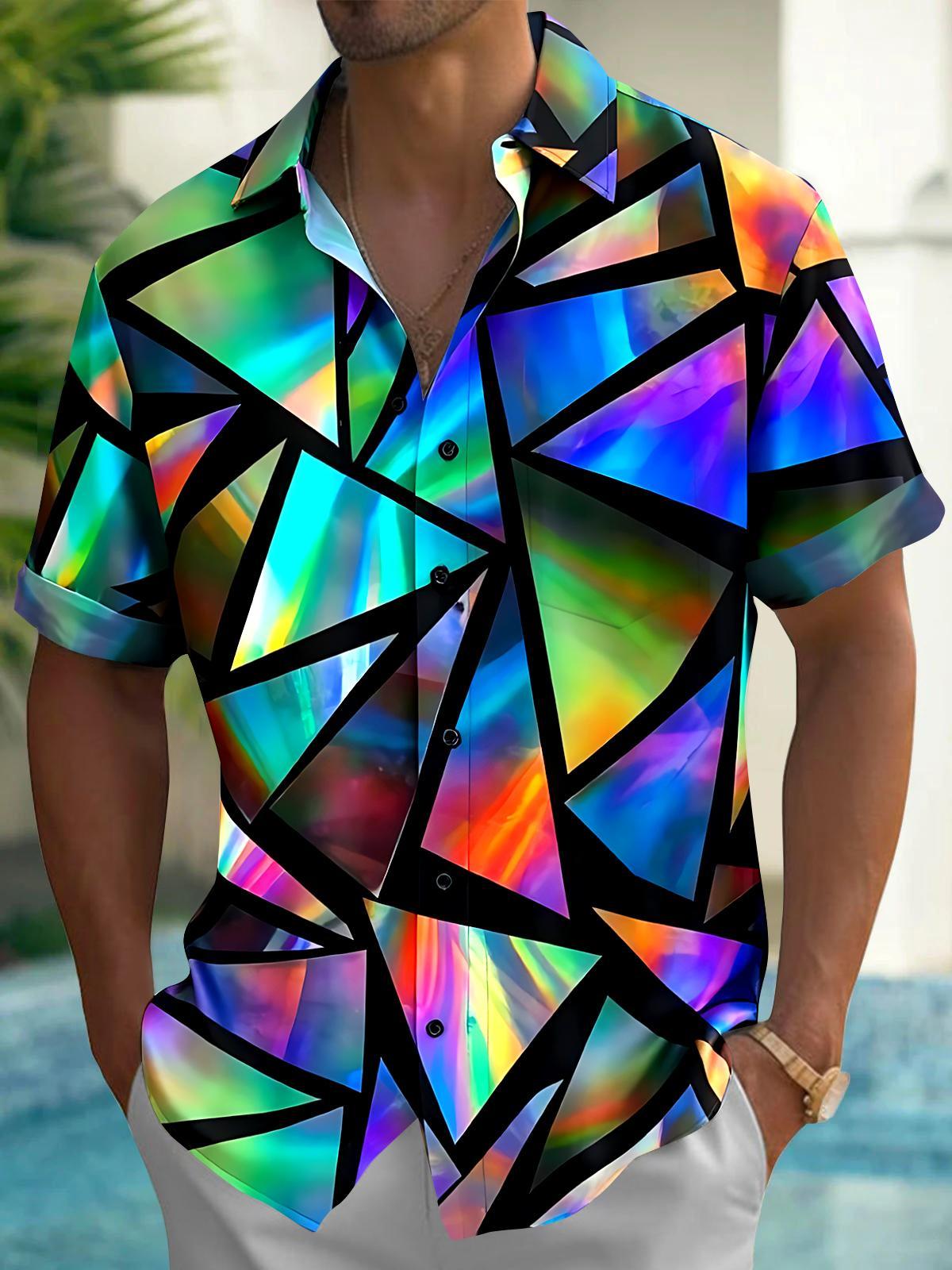 Colorful Geometry Men's Pocket Short Sleeve Shirts