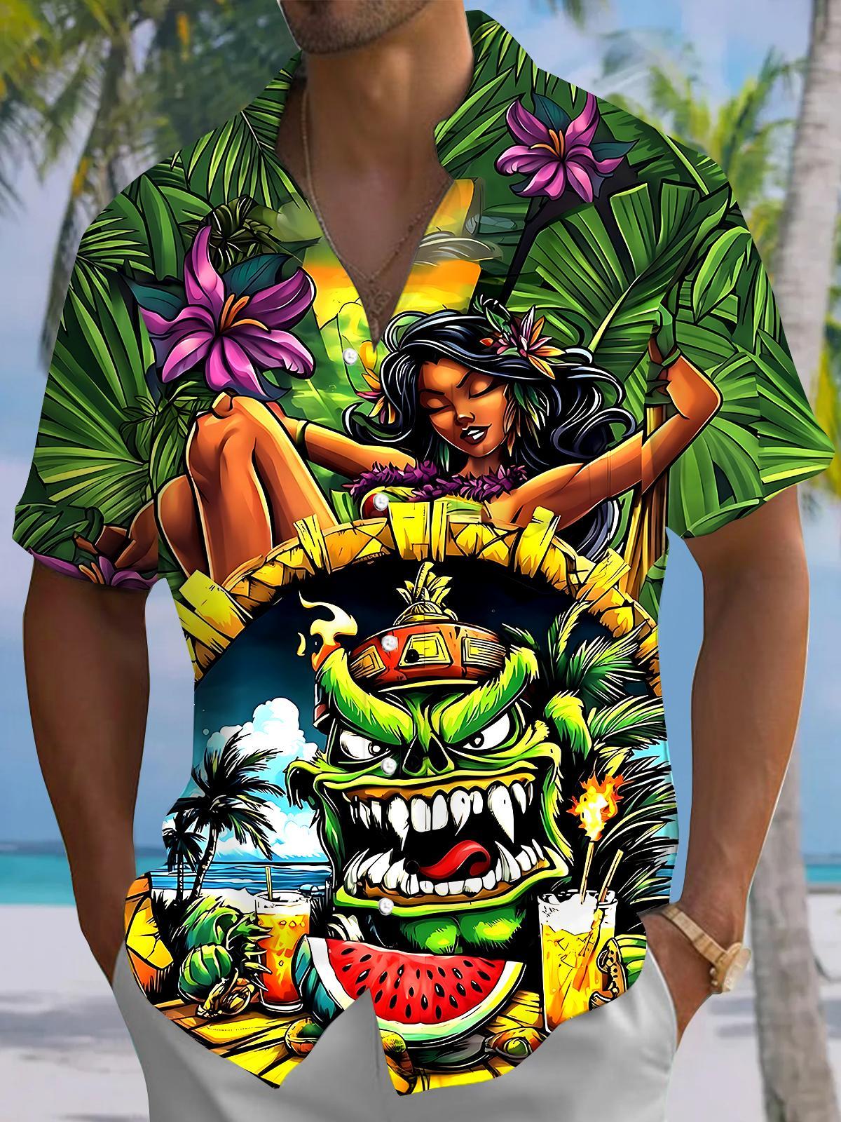 Hawaiian Tiki Leaf Men's Pocket Short Sleeve Shirts