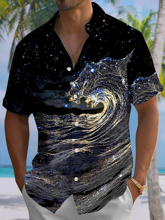 Hawaiian Sea Wave Men's Pocket Short Sleeve Shirts