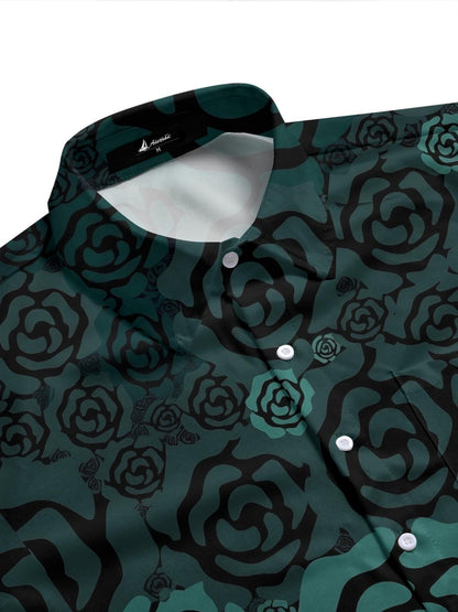 Dark Green Roses Men's Pocket Short Sleeve Shirts