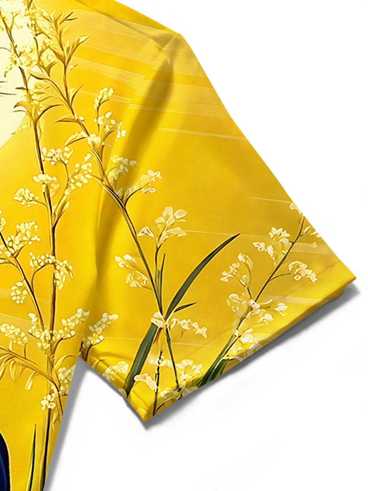 Red-Crowned Crane Sunset Men's Pocket Short Sleeve Shirts