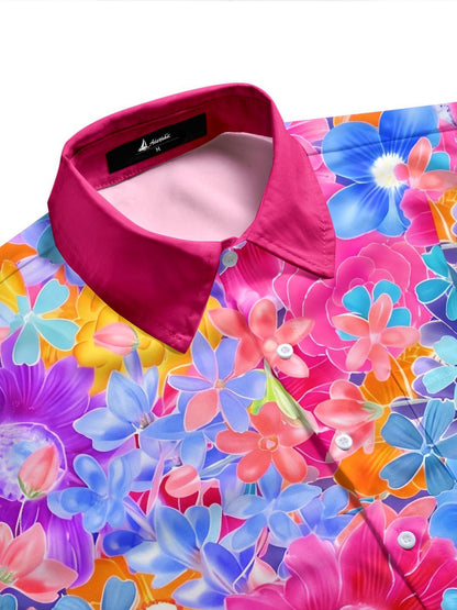Hawaiian Colorful Tropical Floral Men's Pocket Short Sleeve Shirts