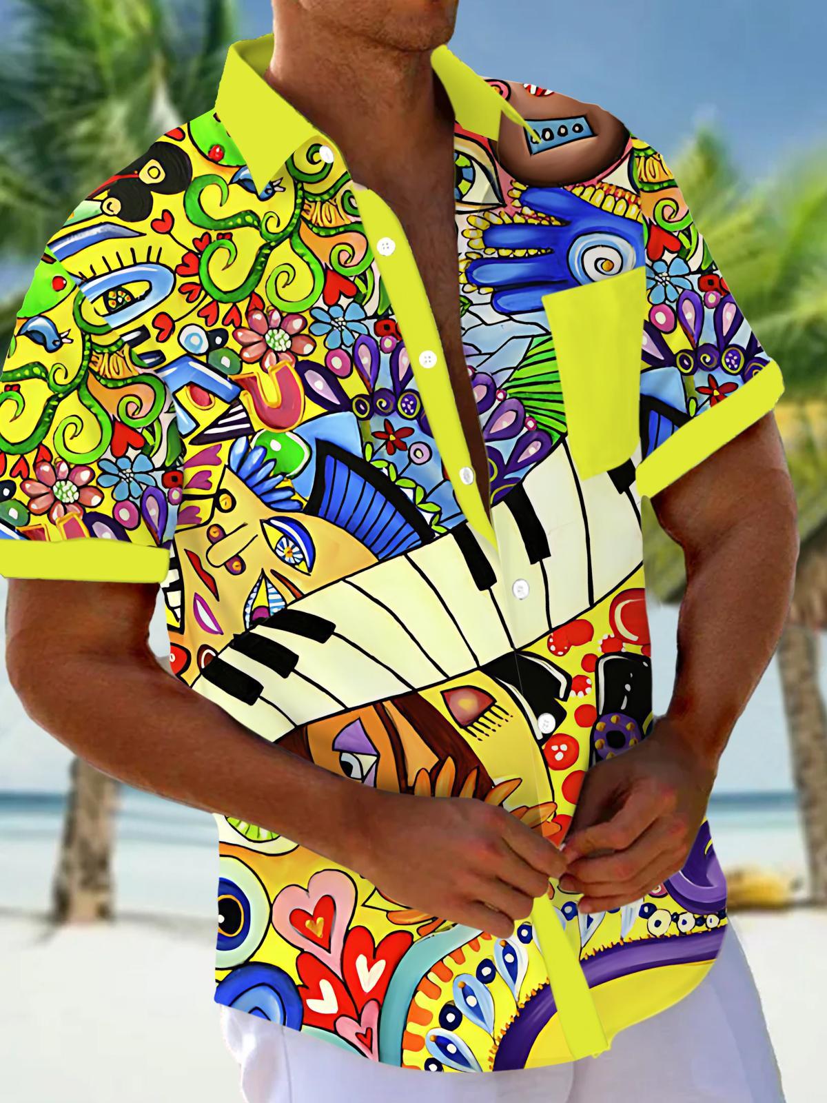 Abstract Piano Music Art print Men's Pocket Short Sleeve Shirts