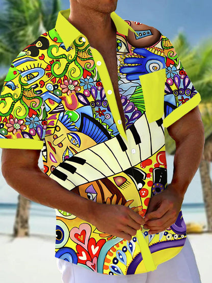 Abstract Piano Music Art print Men's Pocket Short Sleeve Shirts