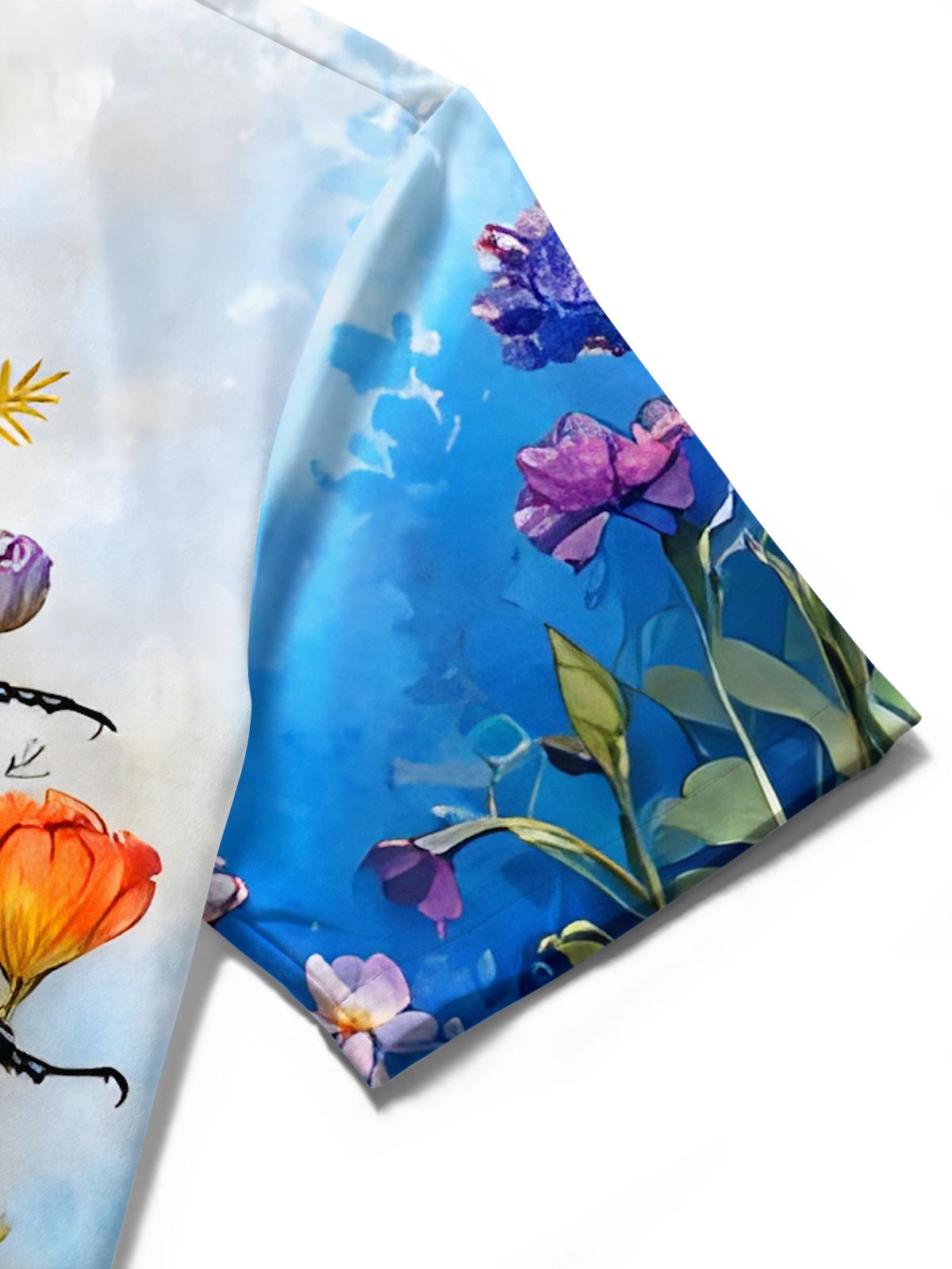Floral Ladybug Art Insect Plant Men's Pocket Short Sleeve Shirts