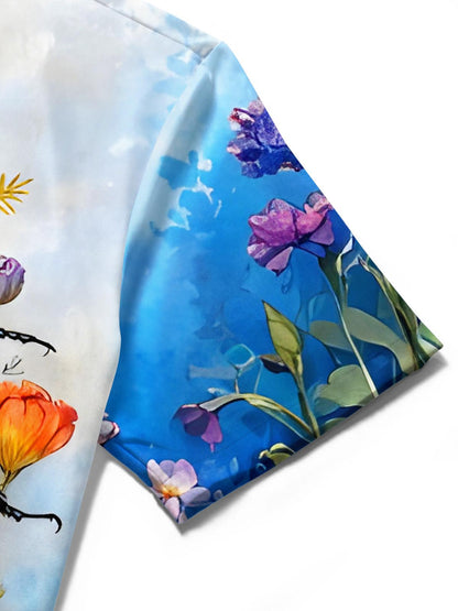 Floral Ladybug Art Insect Plant Men's Pocket Short Sleeve Shirts